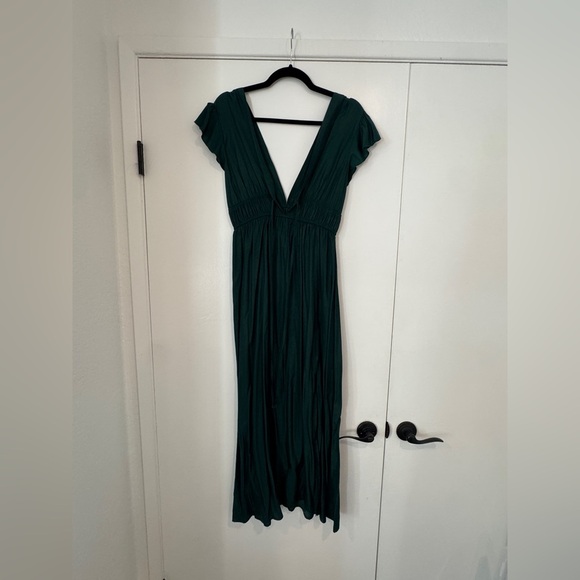 SHEIN Emerald Green Reversible Deep V Midi Dress | Low Back | Elegant - Picture 2 of 4